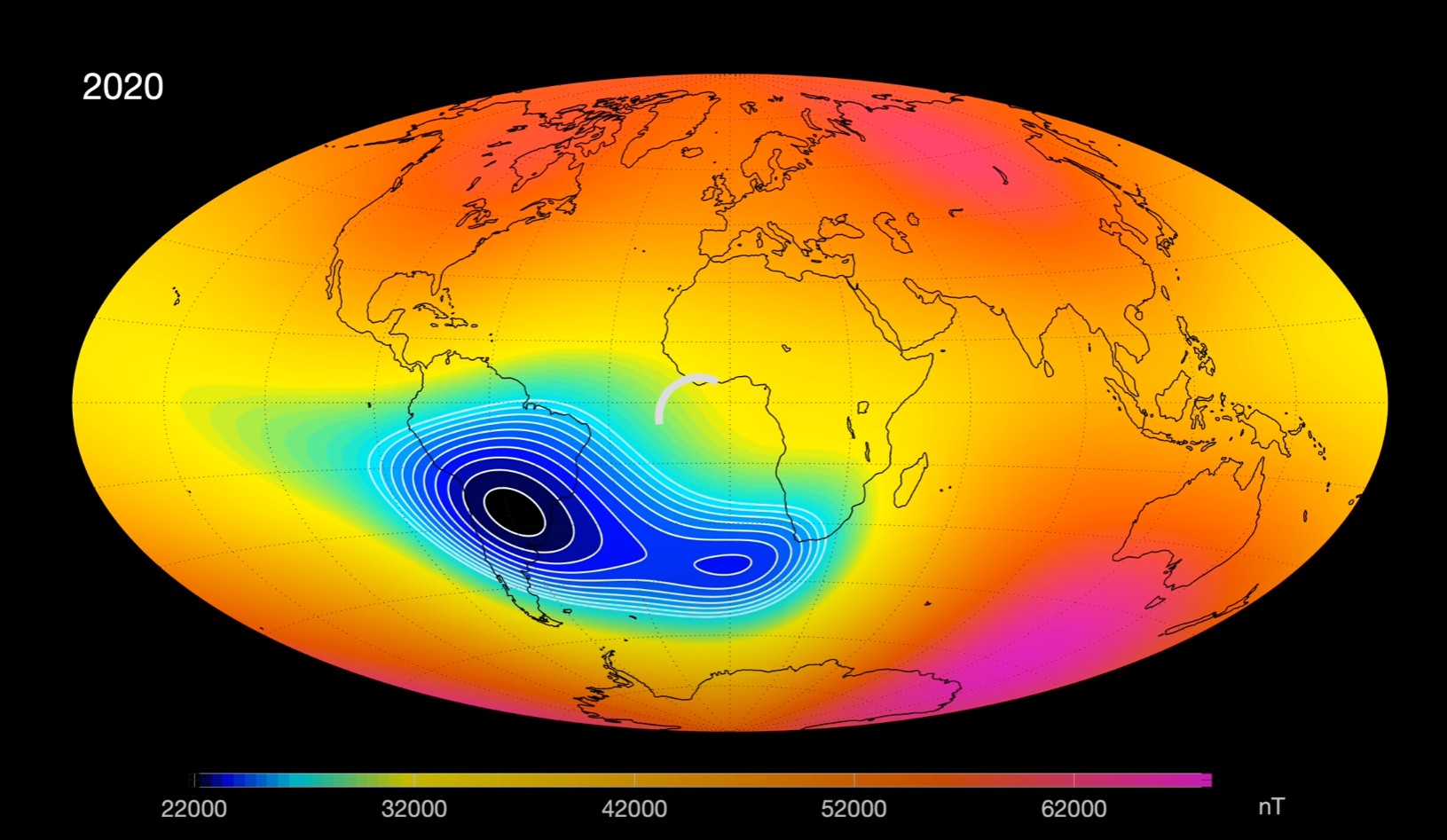 Anomalia magnética sobre o Brasil cresce e eleva risco para satélites