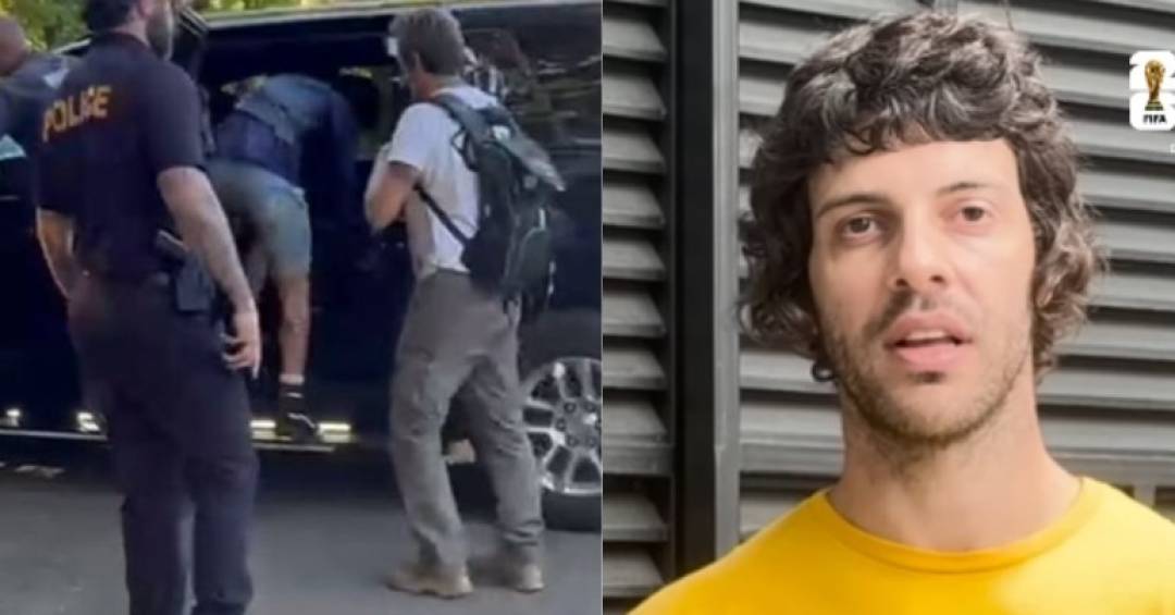 Diogo Defante simula prisão nos EUA durante cobertura da Copa