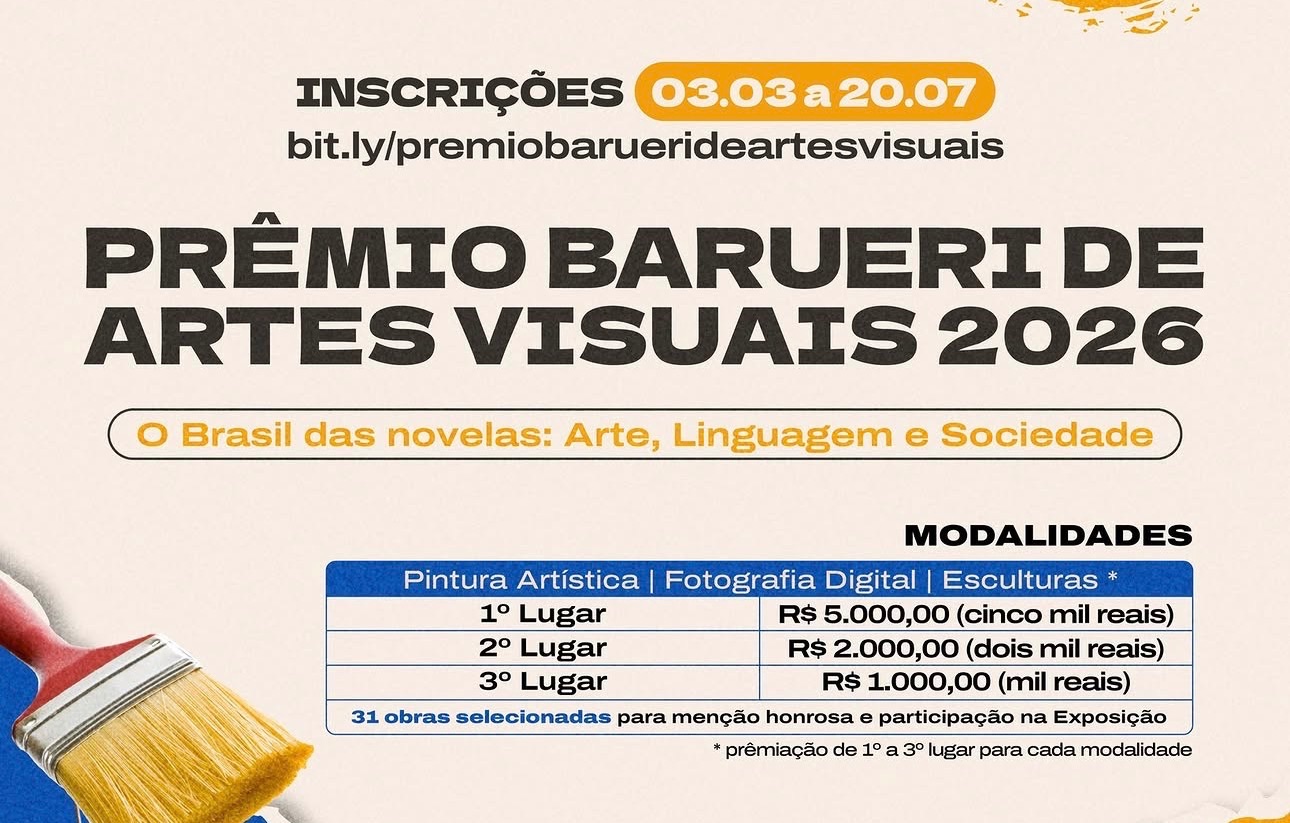 Barueri abre inscrições para o Prêmio de Artes Visuais 2026 com tema inspirado no Brasil das novelas